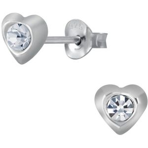Joy|S - Zilveren mini hartjes oorbellen - 3 mm - wit kristal - oorknopjes voor kinderen