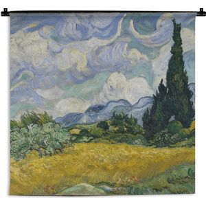 Wandkleed - Wanddoek - Korenveld met cipressen - Vincent van Gogh - 180x180 cm - Wandtapijt