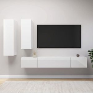 The Living Store hangende tv-kasten - spaanplaat - modern design - veel opbergruimte - hoogglans wit - 110 cm - 90 cm - 2 x 100 cm