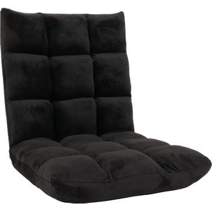 Vloer fauteuil MCW-N43, relax vloer kussen opklapbare fauteuil 6 ligstanden, stevig frame fluweel ~ zwart