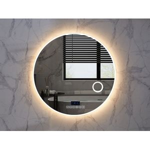 Mawialux LED Badkamerspiegel - Dimbaar - 80cm - Rond - Verwarming - Digitale Klok - Vergroot spiegel - Bluetooth - Laine