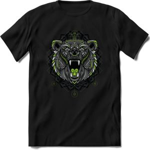 Beer - Dieren Mandala T-Shirt | Groen | Grappig Verjaardag Zentangle Dierenkop Cadeau Shirt | Dames - Heren - Unisex | Wildlife Tshirt Kleding Kado | - Zwart - XXL