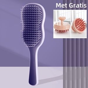 Siliconen Massagekam Met Gratis Siliconen Haarborstel - Nat en Droog Gebruik- Massage Haar borstel - Hoofdhuid Massage - Massage Borstel Hoofdhuid - Shampoo Borstel - Scalp Massage - Haarkam - Haarverzorging - Anti Roos - Gezonde Hoofdhuid - Paars
