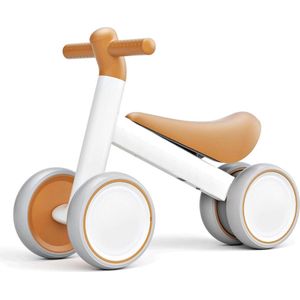 Loopfiets 1 , 2 en 3 Jaar - Balance Bike voor Meisjes en Jongens - Leren Lopen - 4 Wielen - Wit met Bruin