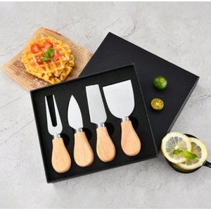 Kaasmessen - Set van 4 - Kaasmesjes - Bamboe - RVS - In Luxe (Geschenk) Doos