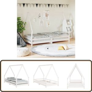 vidaXL Kinderbedframe 90x190 cm Wit Grenenhout Kinderbed - Houten Bed - Peuterbed - Kids Bed - Wit Bed