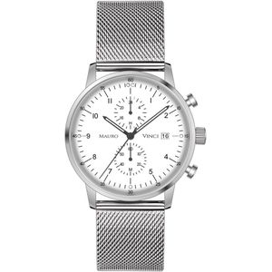 Horloge heren wit- Mauro Vinci Staal Zilver - Wit met lederen bewaardoos - Business line 420 stalen horloge met Japans binnenwerk