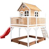 AXI Liam Speelhuis in Bruin/Wit - Met Zandbak en Rode Glijbaan - Speelhuisje voor de tuin / buiten - FSC hout - Speeltoestel voor kinderen
