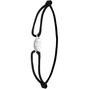 Lucardi Dames Satijnen koordarmband initial - Staal - Armband - Cadeau - 22 cm - Zilverkleurig