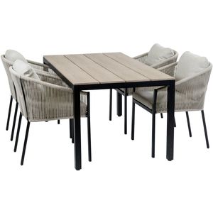 5-delige tuinset | 4 Elvira tuinstoelen (Black) | Tuintafel Cyprus 160x90cm (Wood)