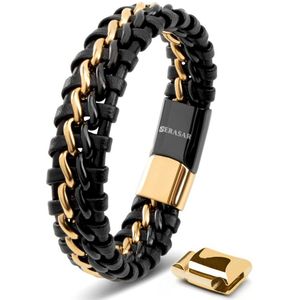 SERASAR Koeienhuid Armband Heren [Steel] - Goud/Zwart 23cm - Band Exclusieve Geschenkverpakking