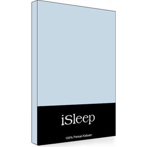 iSleep Perkal Hoeslaken - Eenpersoons - 80x200 cm - Blauw