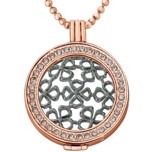 Quiges - Munthouder met Ketting en Munt 33mm Klaver Patroon - Roségoudkleurig met Zirkonia - ERHS671