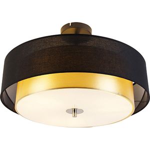 QAZQA drum-neutron - Moderne Plafondlamp - 3 lichts - Ø 500 mm - Zwart Goud - Woonkamers-sSlaapkamers-sKeuken