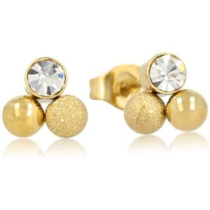 Oorknopjes goudkleurig met kristal 8mm - Goudkleurige drievormige oorstekers met kristal - Met luxe cadeauverpakking