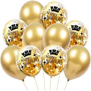 Luxe Happy Birthday Ballonnen - 10 stuks - Verjaardag Versiering / Feestversiering - Kleur: Goud - Ballon met Tekst: Happy Birthday - Inclusief Papieren Confetti - Ballonnen Set Goud - Gouden Ballonnen - Verjaardag Versiering - Ballon