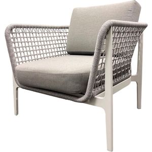 Tierra Outdoor Loungestoel Montreal - Aluminium en Olefin Rope - Wit en Grijs - 1 Loungestoel voor buiten