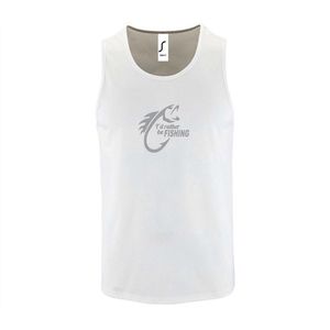 Witte Tanktop sportshirt met ""I'd rather be Fishing / In ga liever vissen"" Print Zilver Size XL