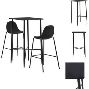 vidaXL Bartafel en Barstoelen - Zwart - MDF/PVC - Gepoedercoat staal - 60x60x111 cm - Ergonomisch - Set tafel en stoelen