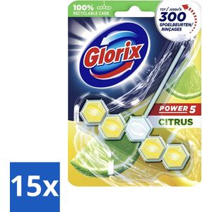 Glorix - Toiletblok - Power 5 - Lemon - Citroenfris & Hygiënisch - 55 g - Bulkverpakking - 15 stuks