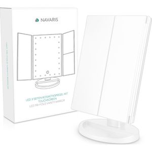 Navaris inklapbare spiegel met verlichting - Make-up spiegel met LED-lampjes en dimmer - 2+3 maal vergroting - Kantelbaar - Incl. USB-kabel - Matwit