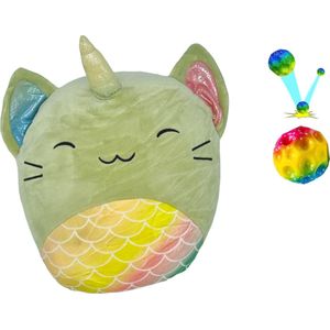Happy Shop Store Kawaii - Squishy - knuffel inclusief moonball stuiter moon bal - Kat/Poes rainbow - Nieuw Nasa Bal - Squish Knuffel Knuffels - 19 cm tot 23 cm - Moonball nieuw 2024 rainbow kleur met led