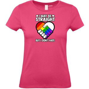 Dames T-shirt I May Be Straight | Gay pride shirt kleding | Regenboog kleuren | LGBTQ | Roze dames | maat XL