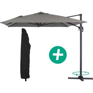 Parasol vrijhangend tuin zweefparasol Aluminium ""Sun 4"" - Rechthoekig - 3 x 4 m + beschermhoes - Grijs