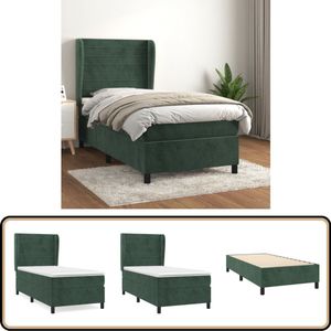 vidaXL Boxspring - Fluweel - Donkergroen - 100x200 cm Boxspringbed - Fluweel Bed - Verstelbare Hoofdbord - Pocketvering Matras - Middenhard Matras