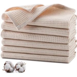 Theedoeken Wafeldoek 100% Katoen 35 x 35 cm - Absorberend en Machinewasbaar (6 Stuks Beige)