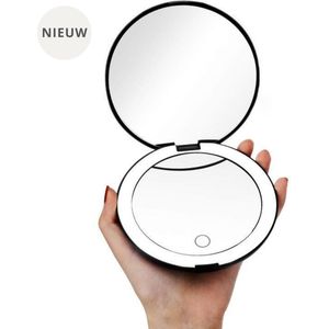 Compacte Make-Up Spiegel met Verlichting – 10 x Vergroting –  LED Verlichting – Dimfunctie – Cadeautip – Zwart