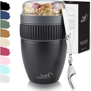 Muesli beker to go - geïsoleerde yoghurt beker - 400ml - Zwart