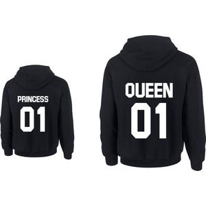 Hoodie dames-zwart-voor moeder twinning-Queen 01-Princess 01-Maat S