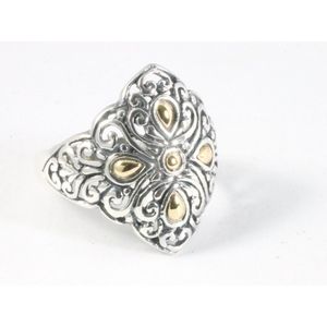 Traditionele opengewerkte zilveren ring met 18k gouden decoraties - maat 18