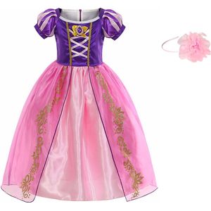 Sprookjes jurk Raponsje Prinsessen jurk verkleedjurk 98-104 (110) roze paars met broche en haarband