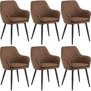 Colenis® - Laura Eetkamerstoel - Set Van 6 - Cognac - Microfiber Stof - Design - Industrieel - Met armleuning