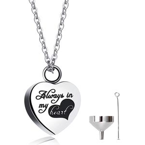 Luxe Ashanger - met Ketting (55 cm) - Voor As, Haren of Parfum - Assieraad - As Ketting - Gedenksieraad - Urn - As Hanger - Incl. As vuller en Opbergzakje - Heart Always