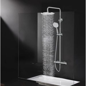 Douchesysteem met thermostaat en regendouche - 25 cm - 3 straalsoorten - 92-126 cm - chroom