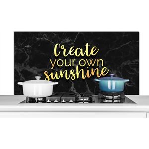 Spatscherm keuken 120x60 cm - Kookplaat achterwand Quotes - Sun - Goud - Marmer print - Muurbeschermer - Spatwand fornuis - Hoogwaardig aluminium