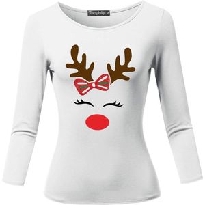 Dames T-shirt Rudolph Rendier / Foute Kerstkleding / Ugly Christmas Familie bijpassende Rudolph Rendier glitter outfits | Wit | Maat L