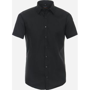 Redmond slim fit overhemd - korte mouw - popeline - zwart - Strijkvriendelijk - Boordmaat: 43/44