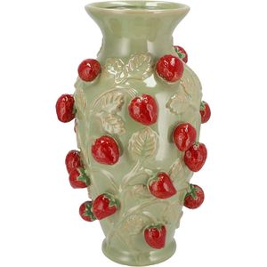 Viv! Home Luxuries vaas - Fruit - Aardbeien - Aardewerk - groen rood - 38cm