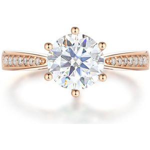 Sophia - 14k Roségouden Moissanite Verlovingsring met Pavé Zijstenen - 2 karaat