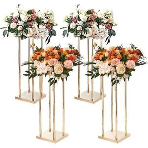 Collox Gouden metalen standaard - Metalen Kolom - Ideaal voor bloemen - Plantenstandaard - Ideaal voor Bruiloften - 4 stuks - 20 x 20 x 60 cm
