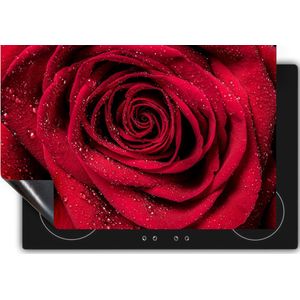 Chefcare Inductie Beschermer Rode Roos met Waterdruppels - Bloem - 80x55 cm - Afdekplaat Inductie - Kookplaat Beschermer - Inductie Mat