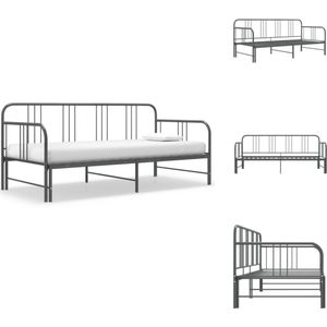vidaXL Bedbank Loungeset - Gepoedercoat Metaal - Grijs - 206x185x88 cm - Zijplank - Voor 2 personen - Bed
