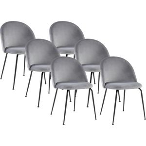 Vente-unique Set van 6 stoelen MELBOURNE - Velours en mat zwart metaal - Grijs L 50 cm x H 77 cm x D 55 cm