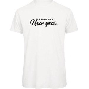 Kerst t-shirt wit S - A fuckin' good new year - zwart - soBAD. | Kleding | T-shirt unisex | T-shirt mannen | T-shirt dames | Kerst | Oud&nieuw | Nieuwjaar | glitter