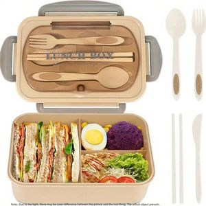 1000ml lunchbox met servies voor kantoorpersoneel, vierkant verdeelde magnetron Bento Box, lekvrije voedselcontainer, handwas, voor terug naar school, klas, universiteit, schoolbenodigdheden, keukenorganizers en opslag, keukenaccessoires