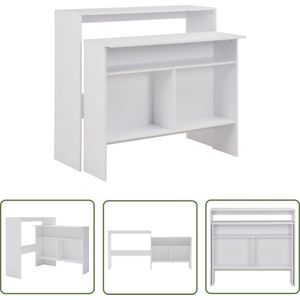 The Living Store Bartafel met 2 tafelbladen 130x40x120 cm wit - Bartafel - Witte Bartafel - Keukenbar - Bistrotafel - Eetkamerstoel